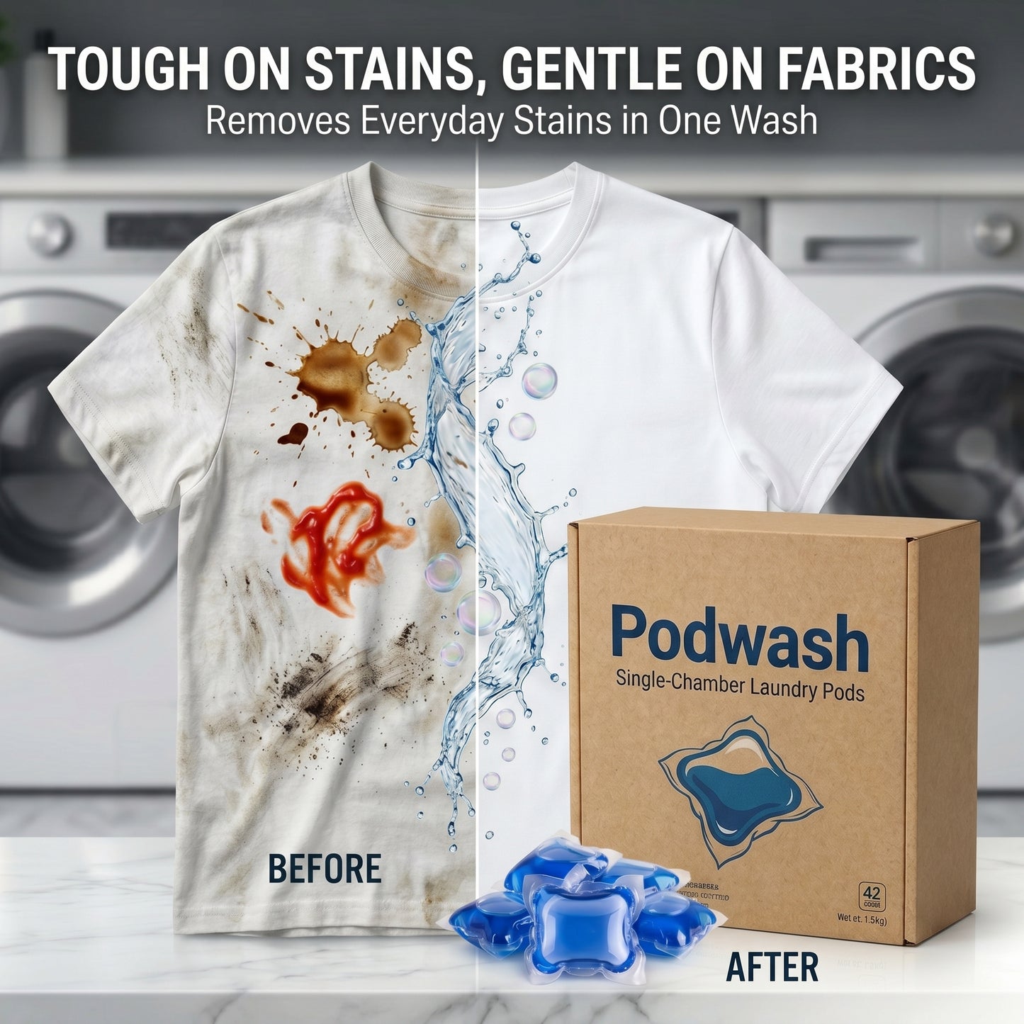 Laundry Pods – All-in-1 Stain Removal, Brightening, Softening & Fresh Aroma