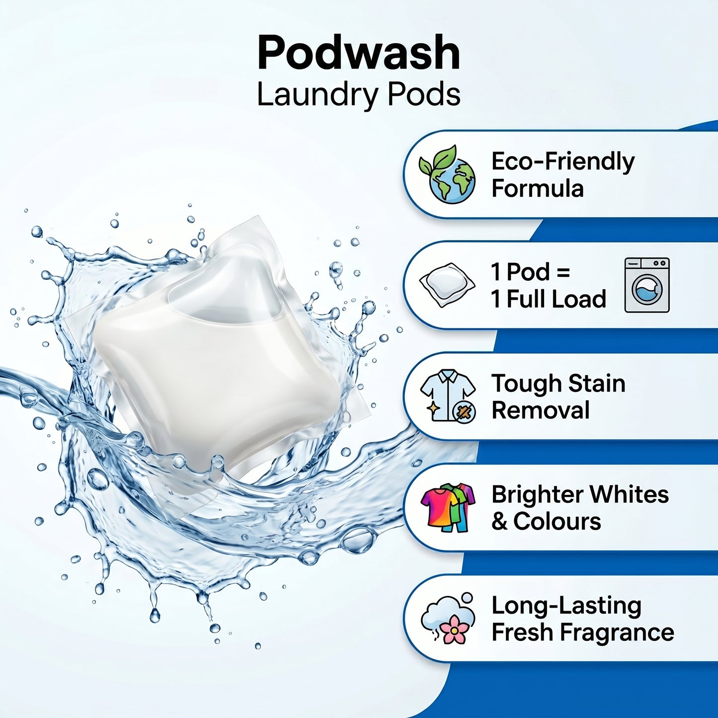 Laundry Pods – All-in-1 Stain Removal, Brightening, Softening & Fresh Aroma